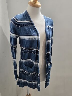Eddie Bauer Blue Striped Open-Front Cardigan
